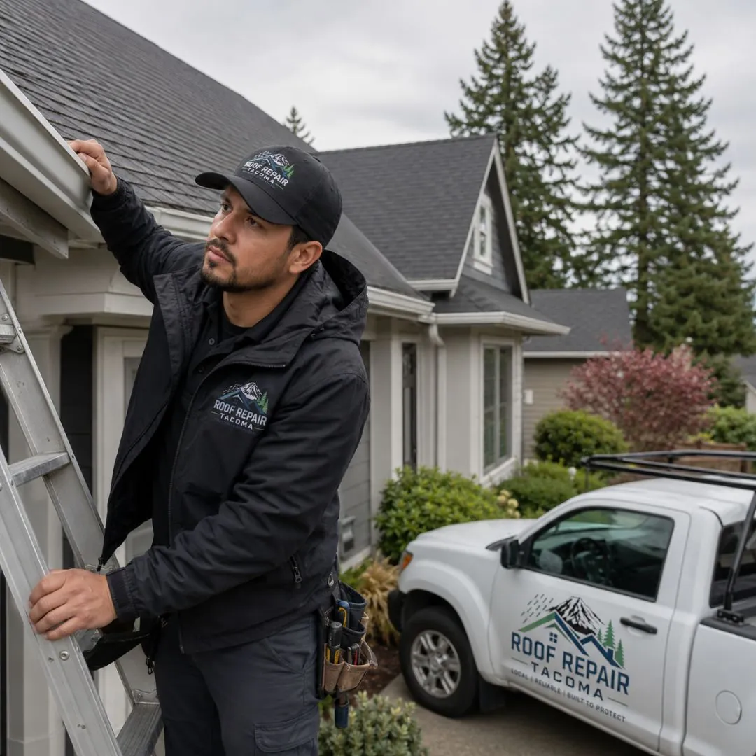 Close view of roof repair work in Tacoma